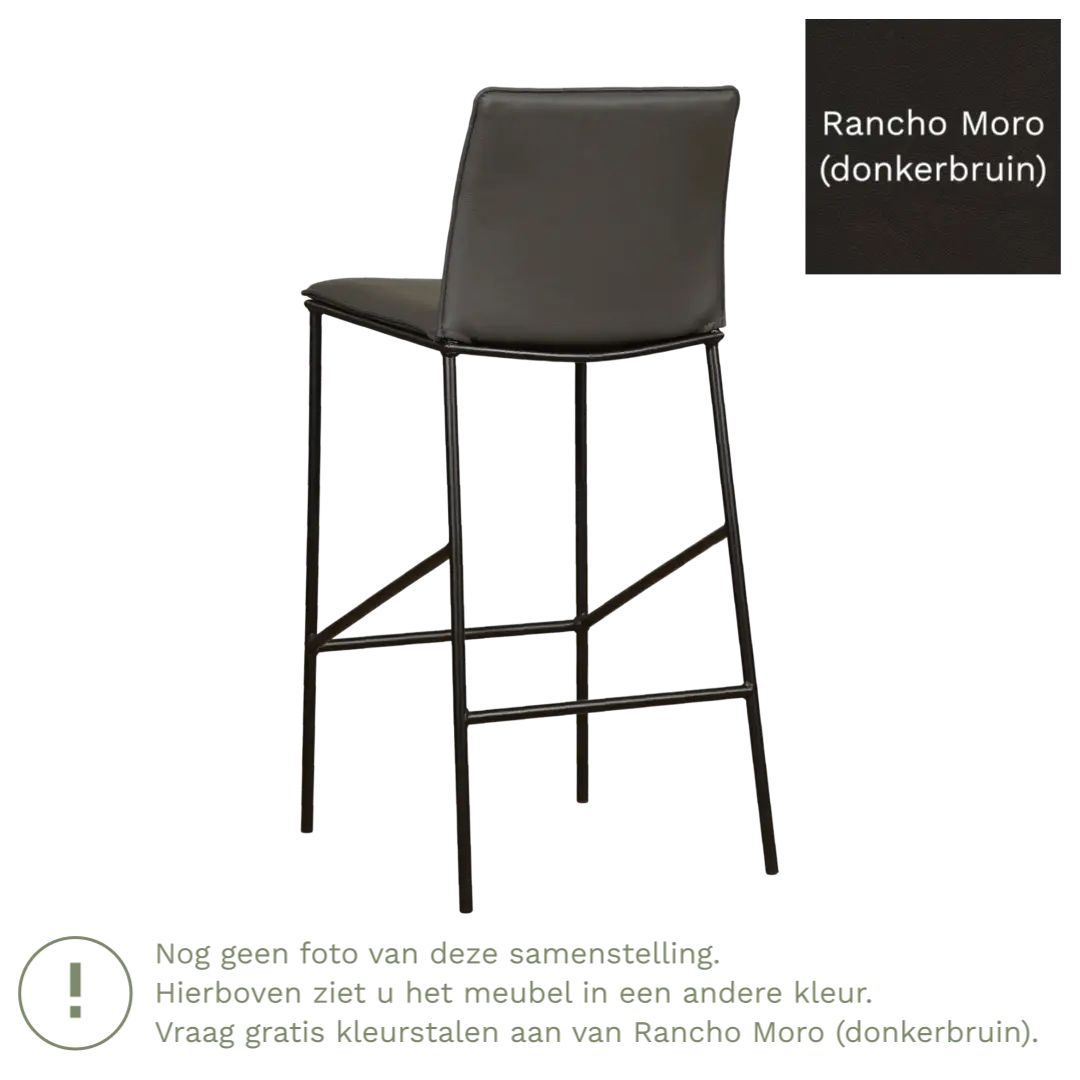 afbeelding van Leren barkruk hoog Favor - Rancho Moro (donkerbruin) - poten staal rond zwart
