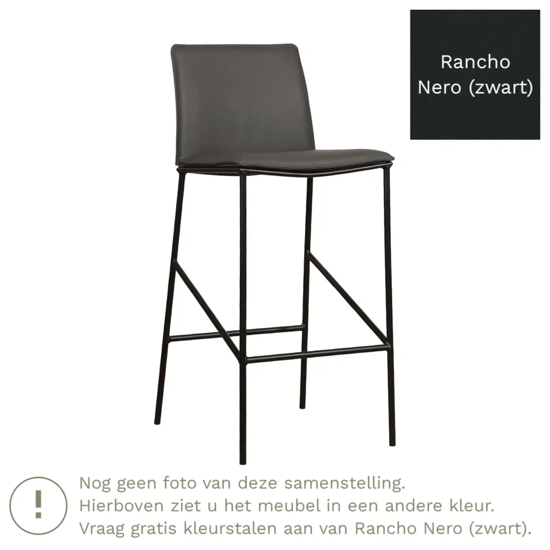 afbeelding van Leren barkruk Favor hoog - Rancho Nero (zwart) - Poten staal rond zwart