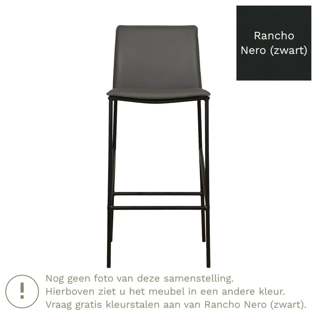 afbeelding van Leren barkruk hoog Favor - Rancho Nero (zwart) - poten staal rond zwart