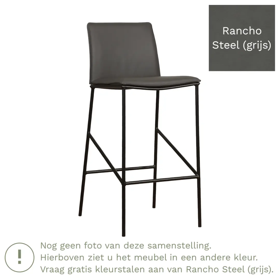 afbeelding van Leren barkruk Favor hoog - Rancho Steel (grijs) - Poten staal rond zwart