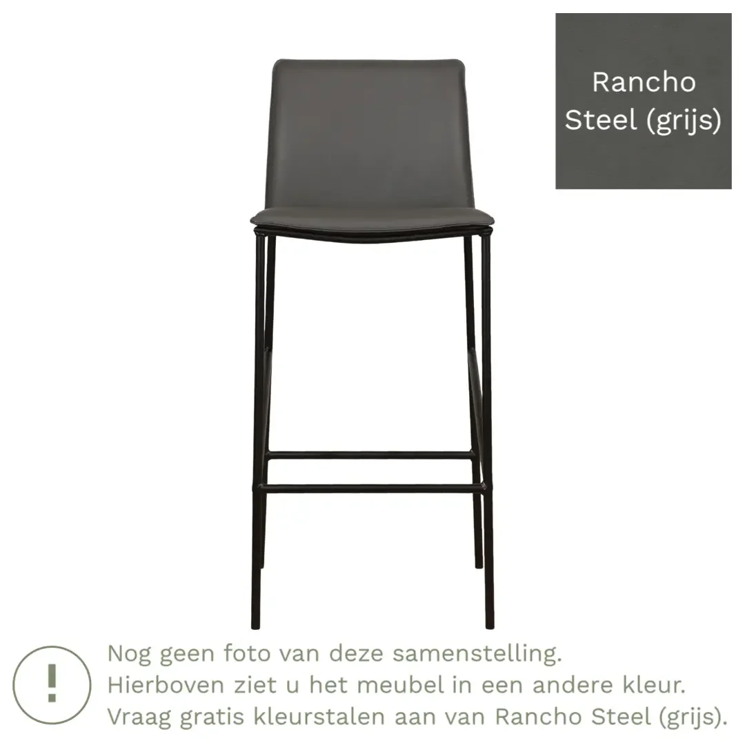 afbeelding van Leren barkruk Favor hoog - Rancho Steel (grijs) - Poten staal rond zwart