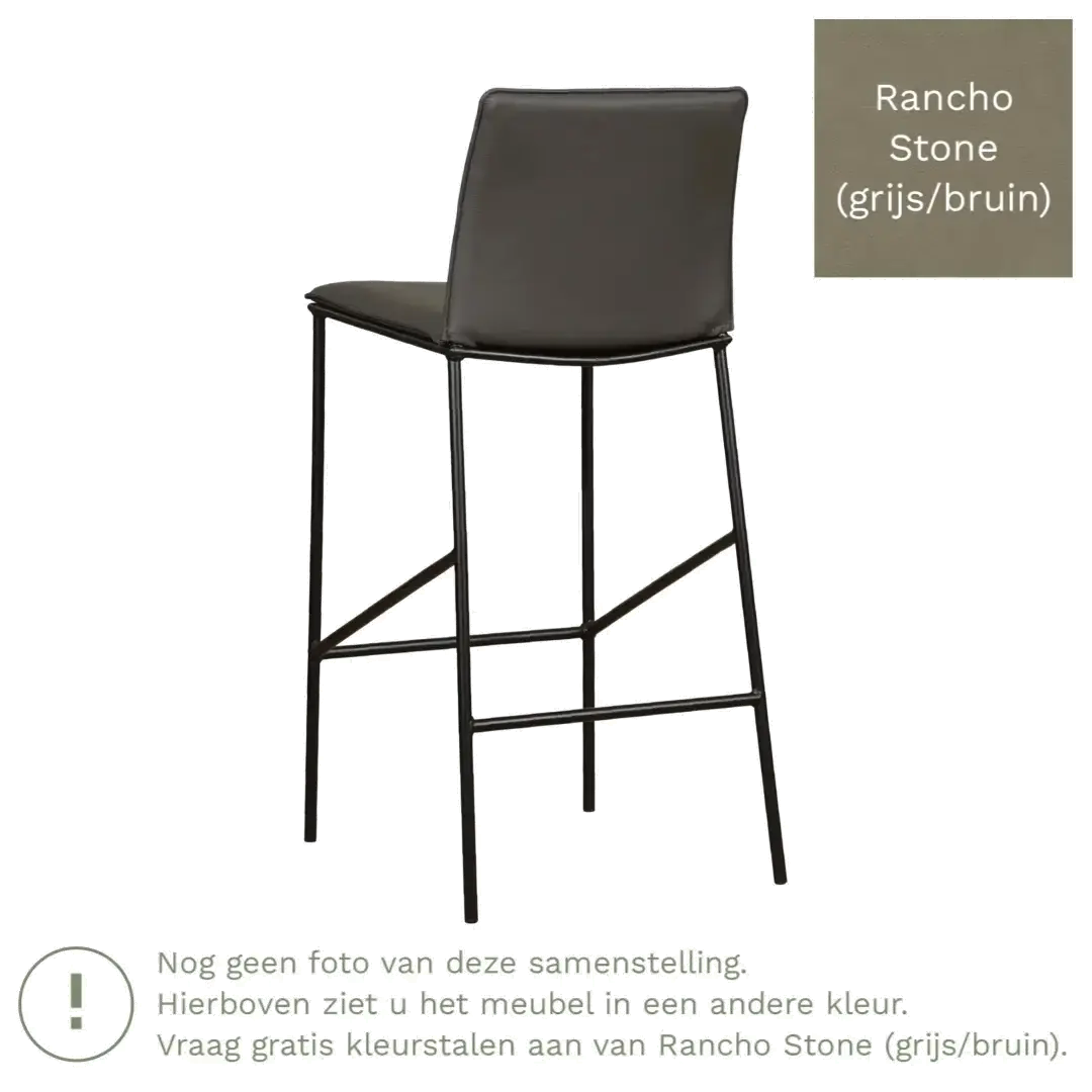 afbeelding van Leren barkruk hoog Favor - Rancho Stone (grijs/bruin) - poten staal rond zwart