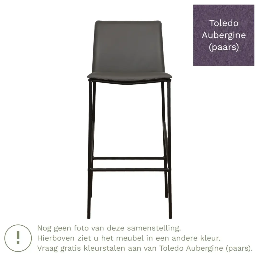 afbeelding van Leren barkruk Favor hoog - Toledo Aubergine (paars) - Poten staal rond zwart