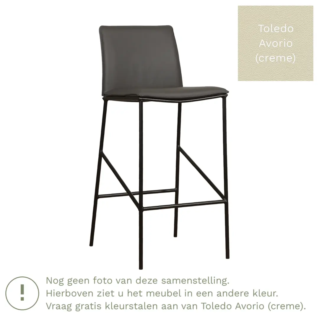 afbeelding van Leren barkruk Favor hoog - Toledo Avorio (crème) - Poten staal rond zwart