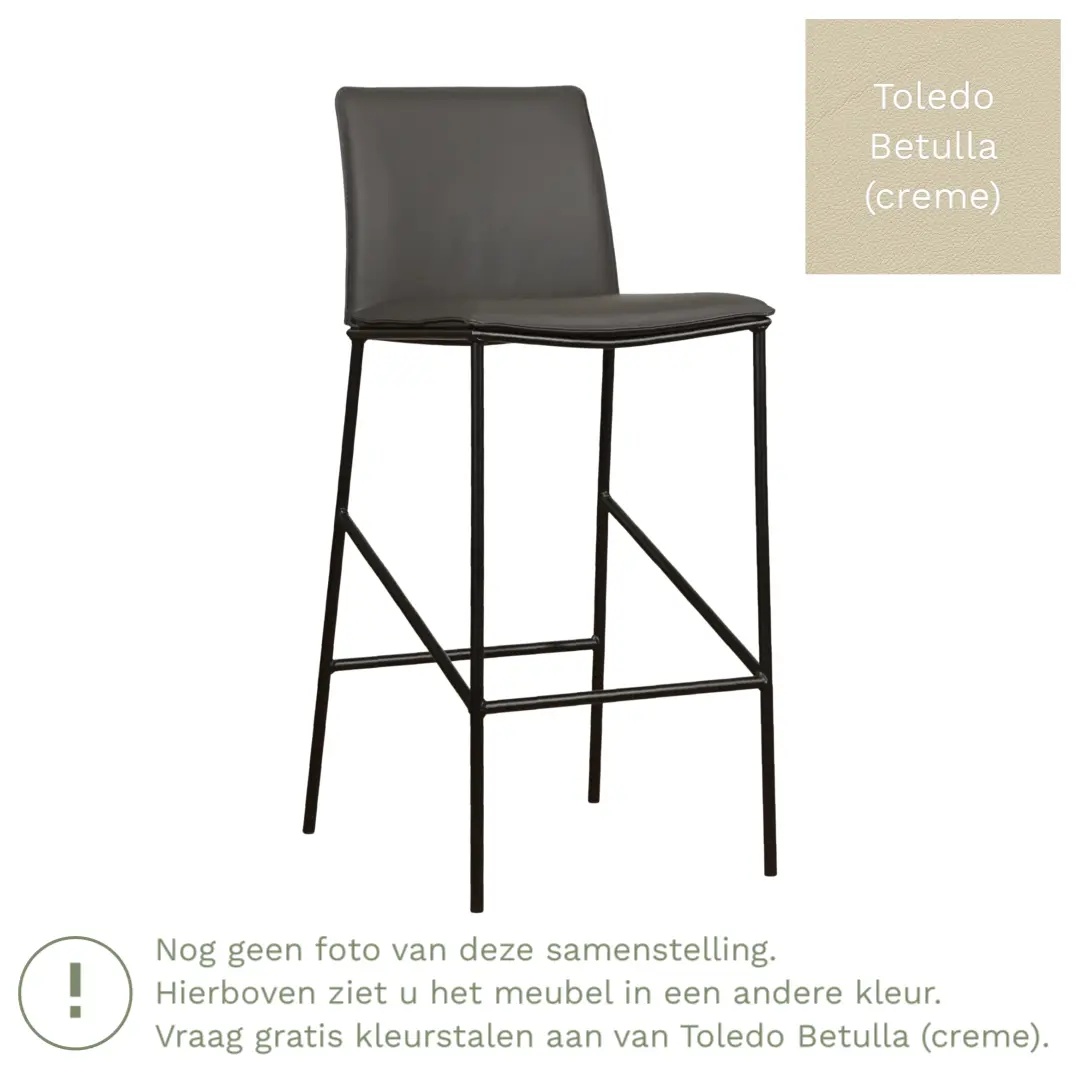 afbeelding van Leren barkruk Favor hoog - Toledo Betulla (crème) - Poten staal rond zwart