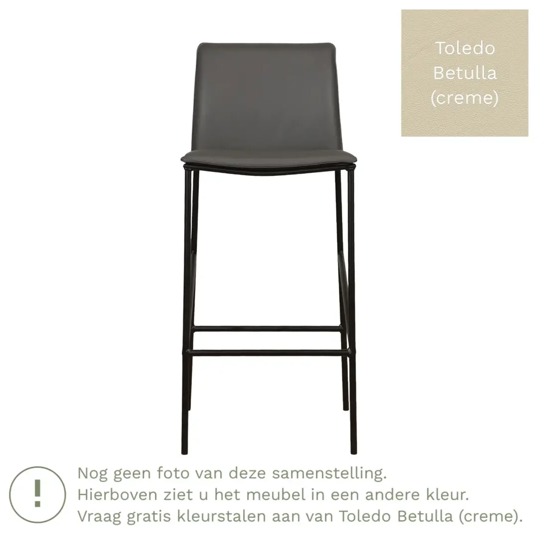 afbeelding van Leren barkruk hoog Favor - Toledo Betulla (creme) - poten staal rond zwart