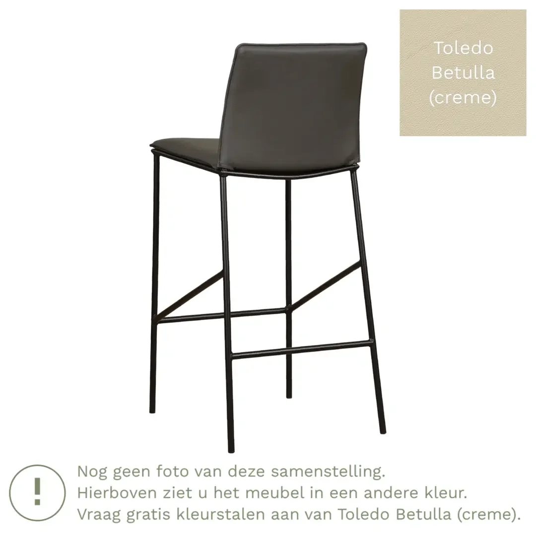afbeelding van Leren barkruk hoog Favor - Toledo Betulla (creme) - poten staal rond zwart