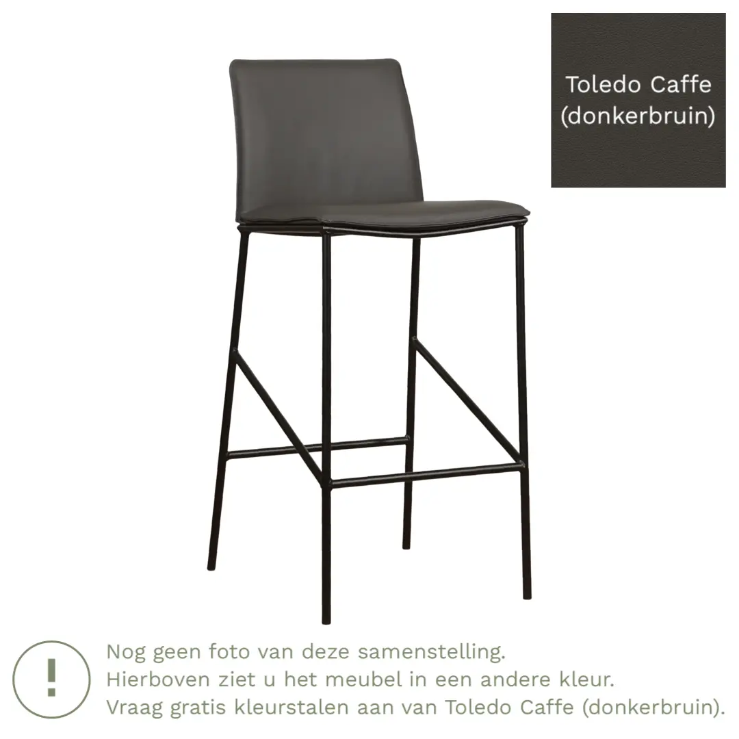 afbeelding van Leren barkruk Favor hoog - Toledo Caffe (donkerbruin) - Poten staal rond zwart