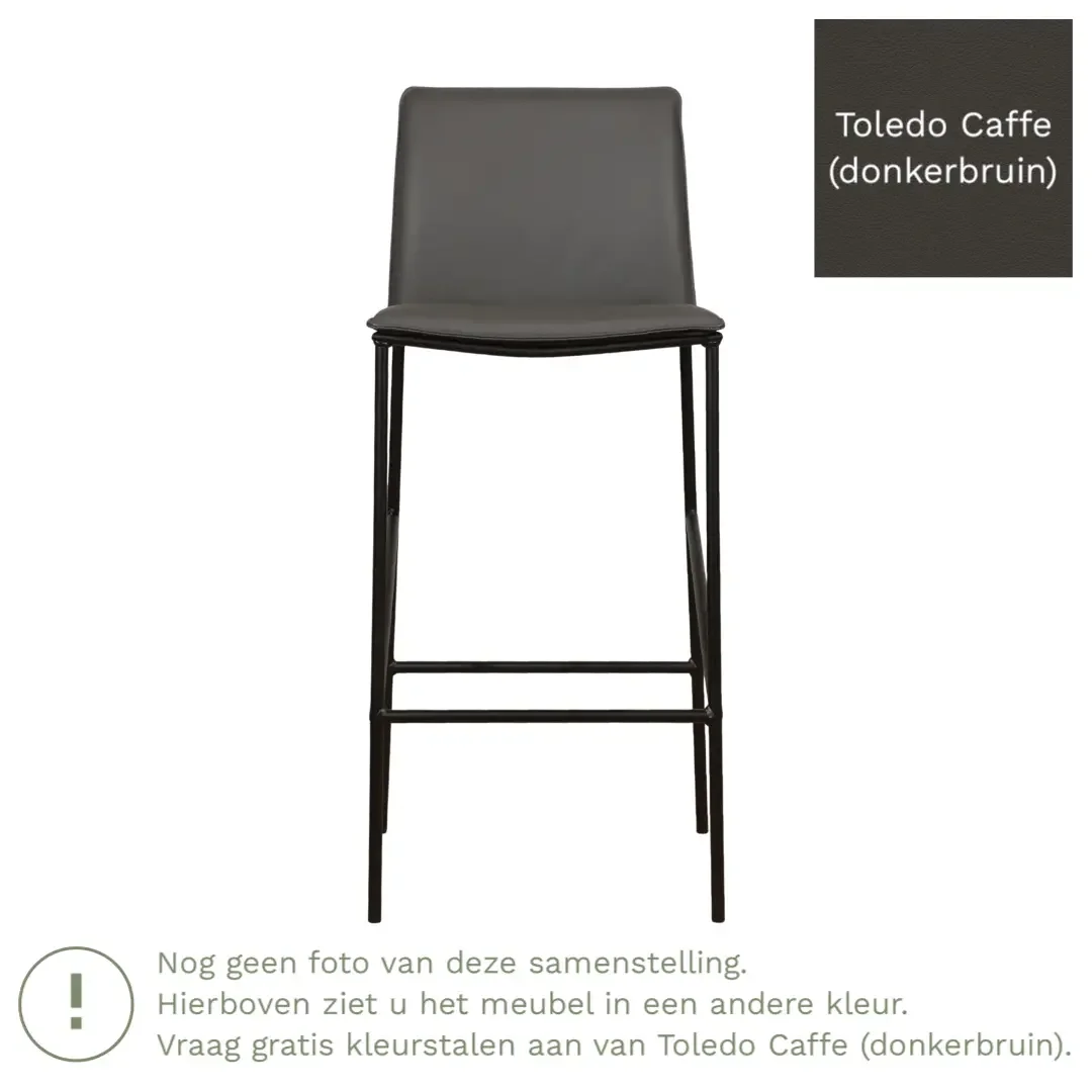 afbeelding van Leren barkruk hoog Favor - Toledo Caffe (donkerbruin) - poten staal rond zwart