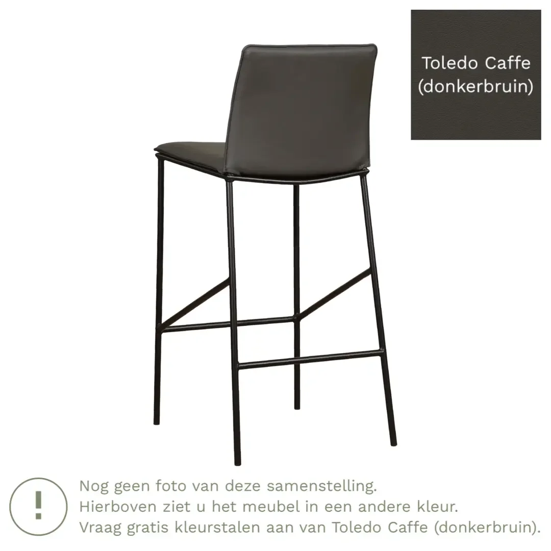 afbeelding van Leren barkruk hoog Favor - Toledo Caffe (donkerbruin) - poten staal rond zwart