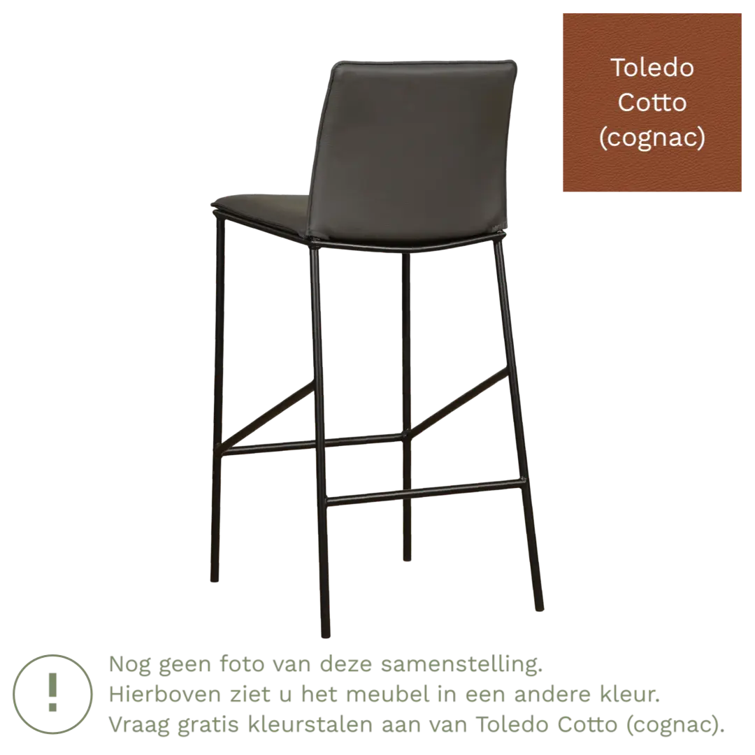 afbeelding van Leren barkruk hoog Favor - Toledo Cotto (cognac) - poten staal rond zwart