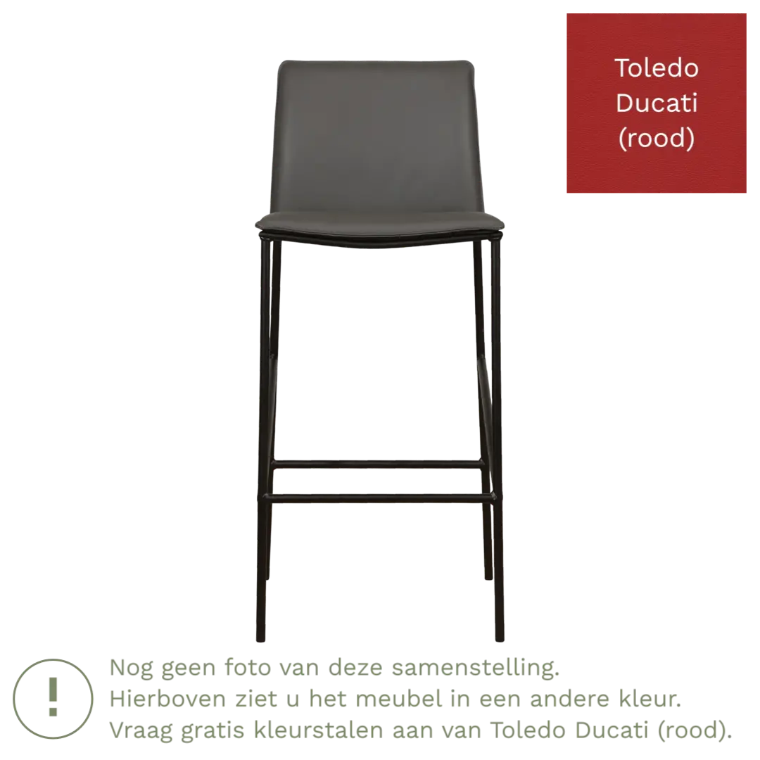 afbeelding van Leren barkruk hoog Favor - Toledo Ducati (rood) - poten staal rond zwart