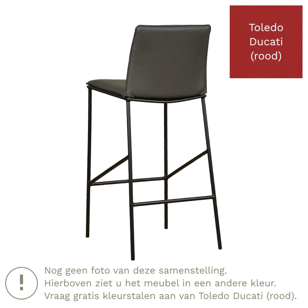 afbeelding van Leren barkruk hoog Favor - Toledo Ducati (rood) - poten staal rond zwart