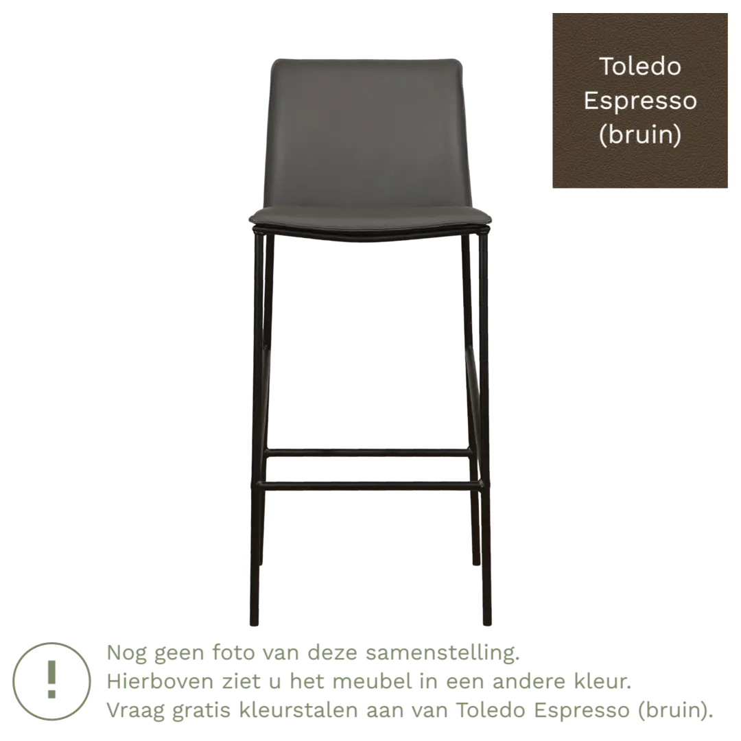 afbeelding van Leren barkruk hoog Favor - Toledo Espresso (bruin) - poten staal rond zwart