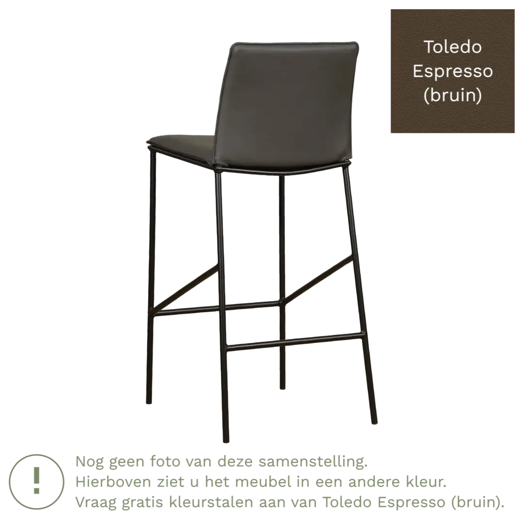 afbeelding van Leren barkruk hoog Favor - Toledo Espresso (bruin) - poten staal rond zwart