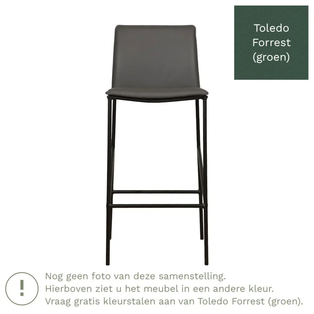 afbeelding van Leren barkruk Favor hoog - Toledo Forrest (groen) - Poten staal rond zwart