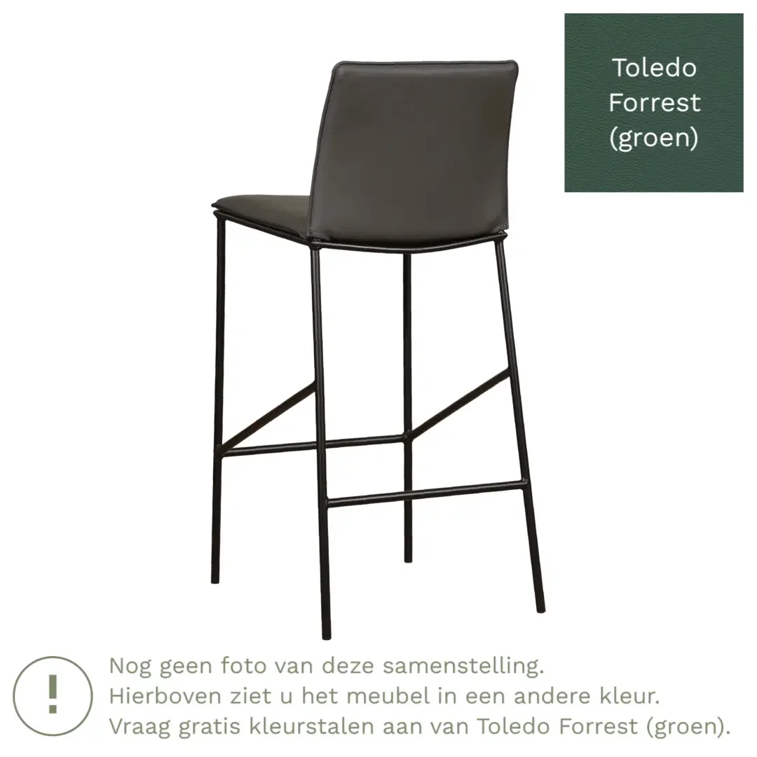 afbeelding van Leren barkruk Favor hoog - Toledo Forrest (groen) - Poten staal rond zwart
