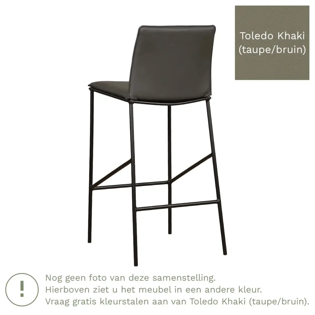 afbeelding van Leren barkruk Favor hoog - Toledo Khaki (taupe/bruin) - Poten staal rond zwart