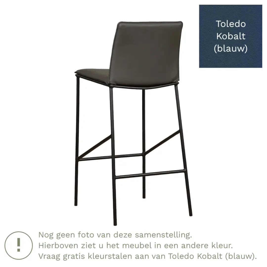 afbeelding van Leren barkruk hoog Favor - Toledo Kobalt (blauw) - poten staal rond zwart