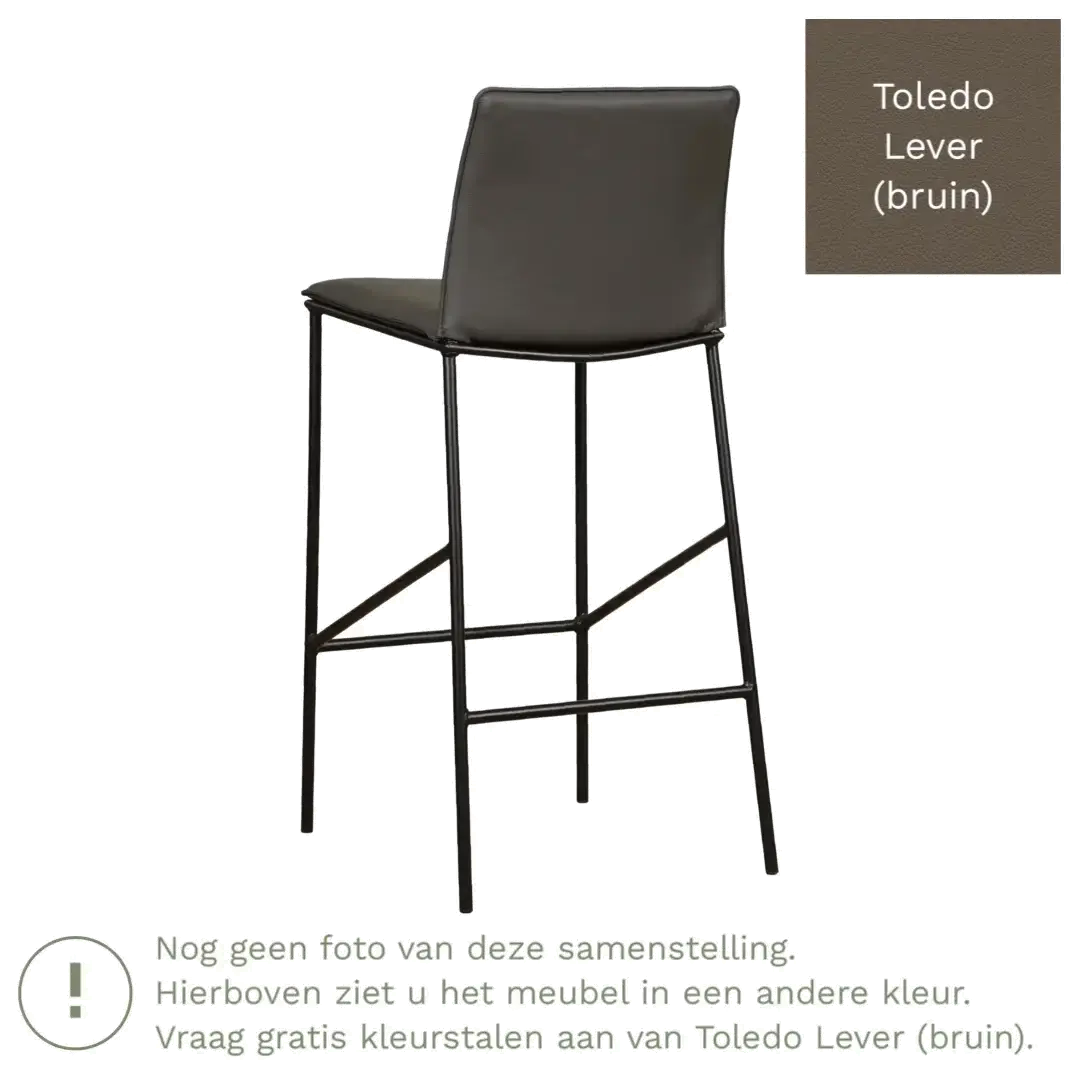 afbeelding van Leren barkruk hoog Favor - Toledo Lever (bruin) - poten staal rond zwart