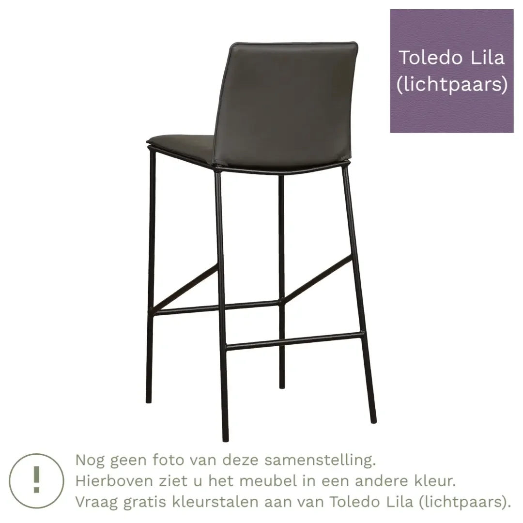 afbeelding van Leren barkruk hoog Favor - Toledo Lila (lichtpaars) - poten staal rond zwart