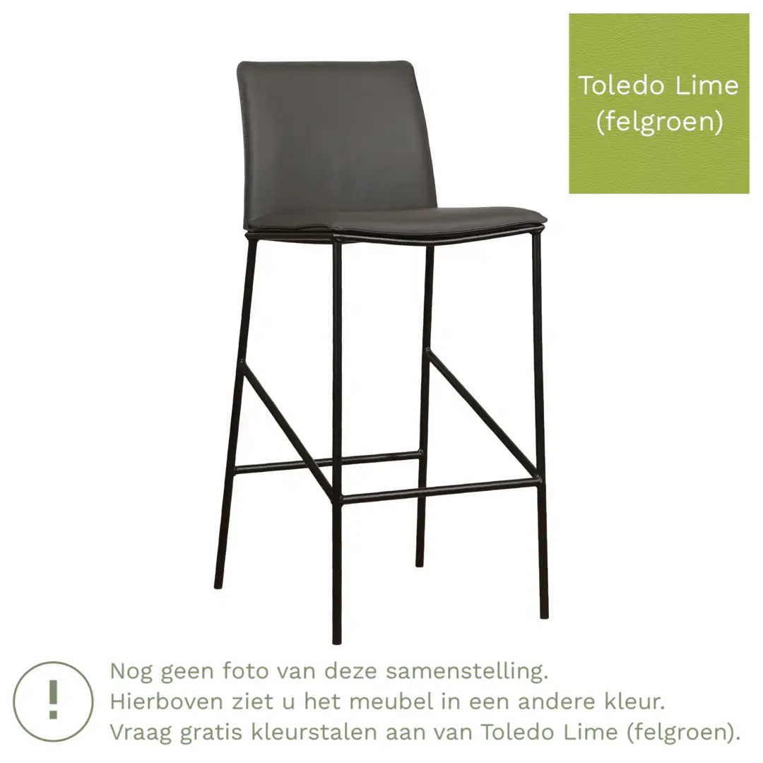 afbeelding van Leren barkruk Favor hoog - Toledo Lime (felgroen) - Poten staal rond zwart