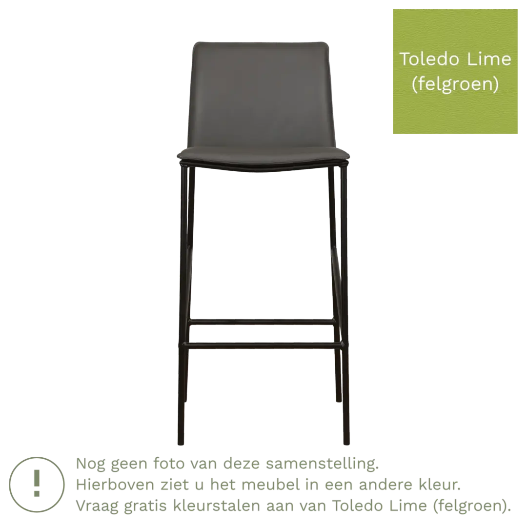afbeelding van Leren barkruk hoog Favor - Toledo Lime (felgroen) - poten staal rond zwart