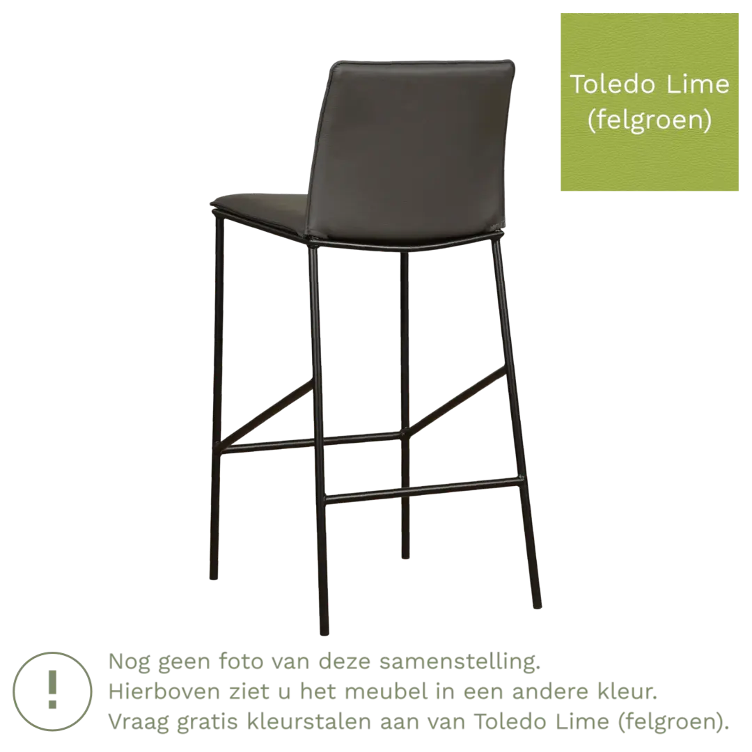 afbeelding van Leren barkruk hoog Favor - Toledo Lime (felgroen) - poten staal rond zwart