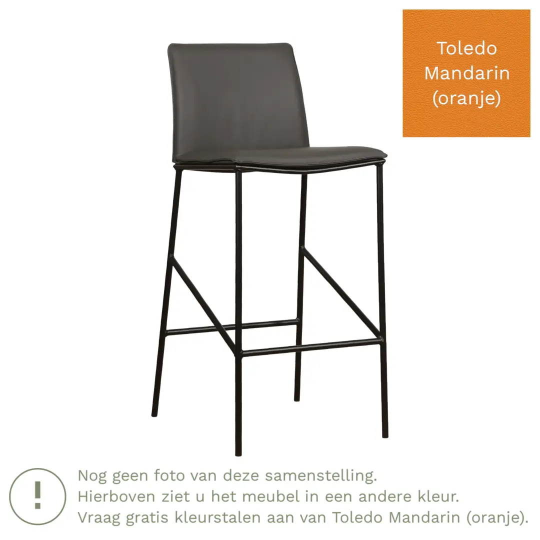 afbeelding van Leren barkruk Favor hoog - Toledo Mandarin (oranje) - Poten staal rond zwart
