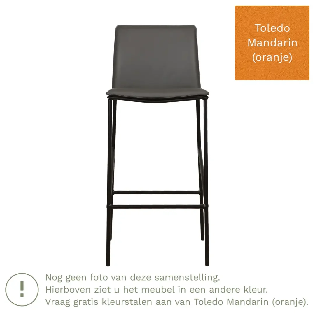 afbeelding van Leren barkruk Favor hoog - Toledo Mandarin (oranje) - Poten staal rond zwart