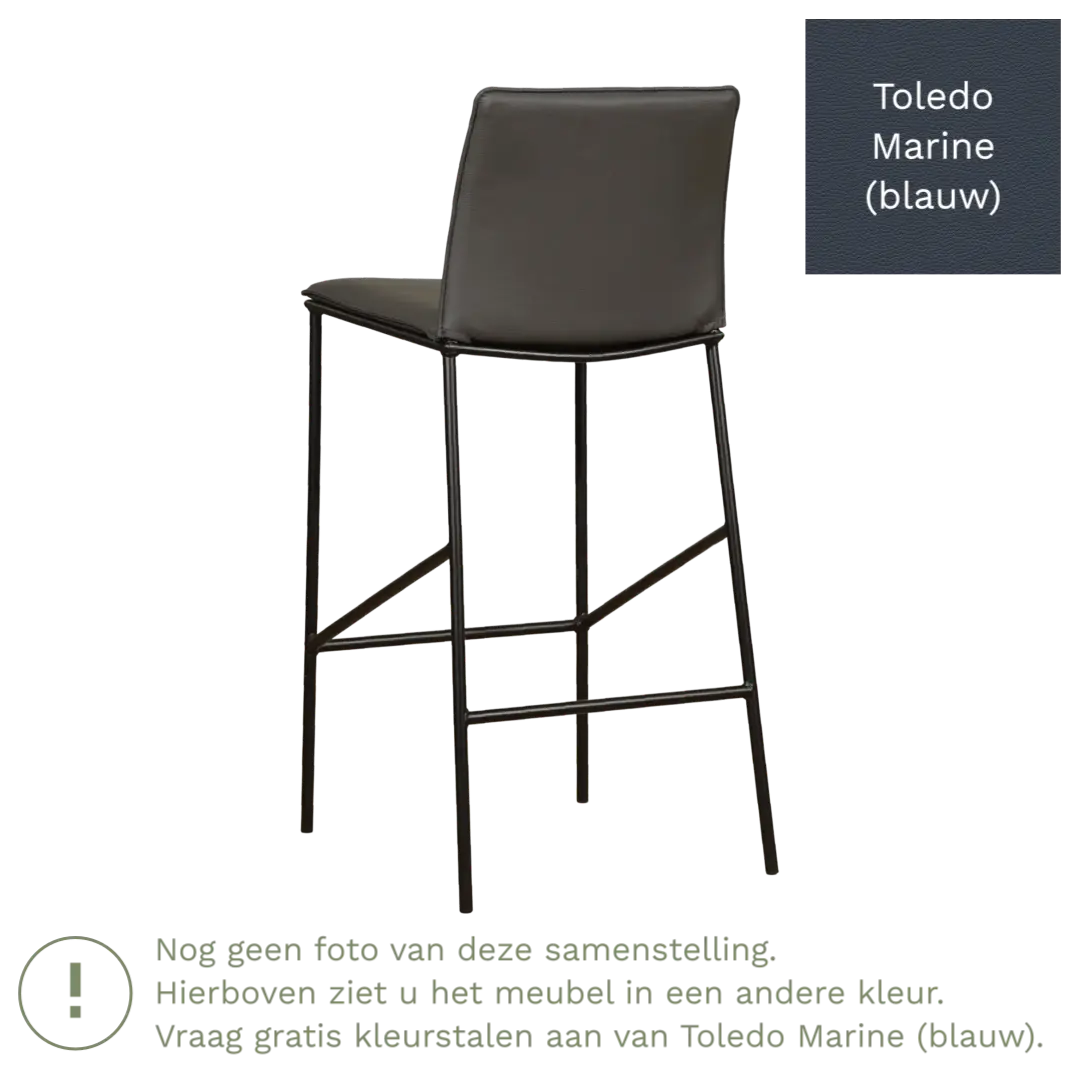 afbeelding van Leren barkruk hoog Favor - Toledo Marine (blauw) - poten staal rond zwart