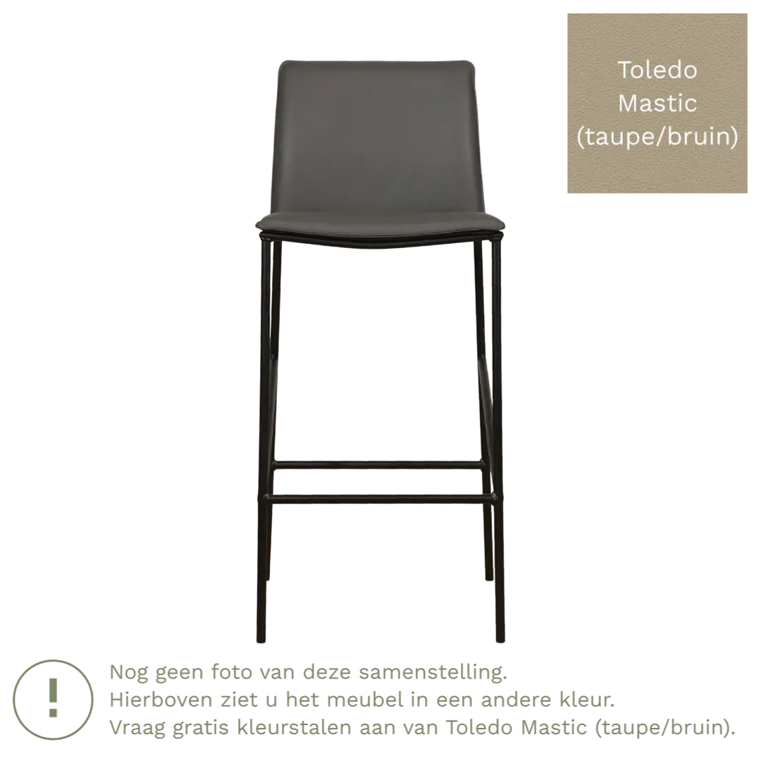 afbeelding van Leren barkruk hoog Favor - Toledo Mastic (taupe/bruin) - poten staal rond zwart