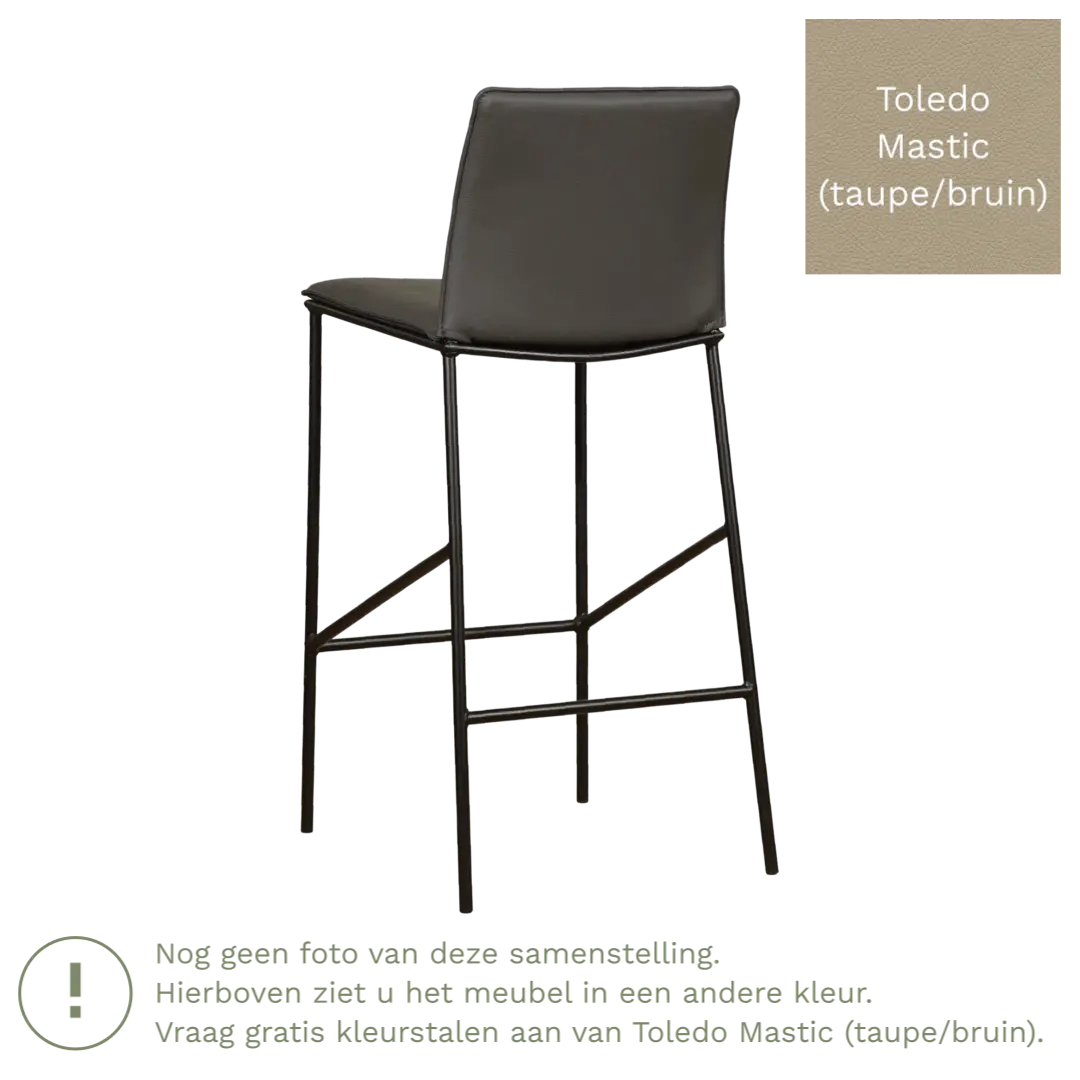 afbeelding van Leren barkruk hoog Favor - Toledo Mastic (taupe/bruin) - poten staal rond zwart