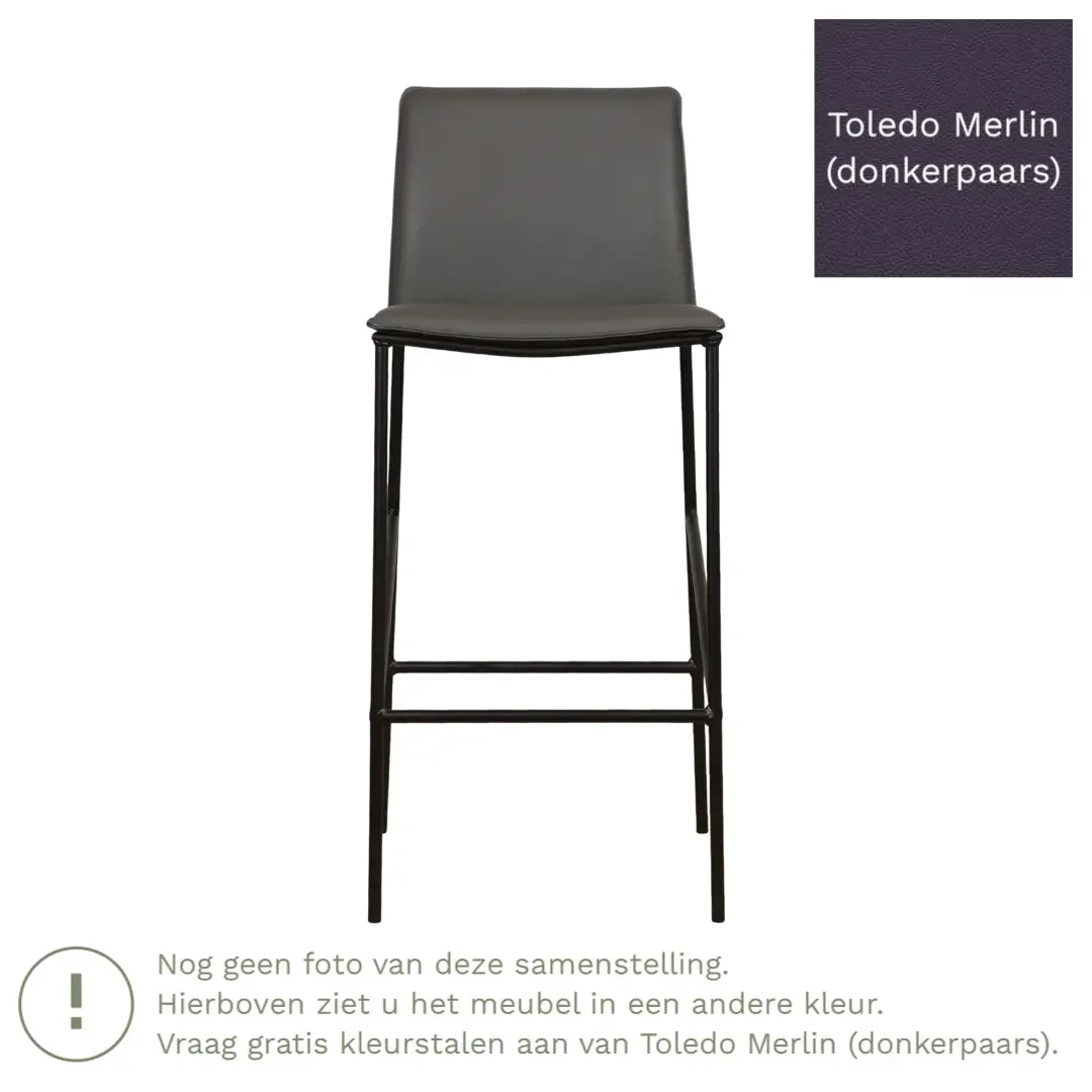 afbeelding van Leren barkruk hoog Favor - Toledo Merlin (donkerpaars) - poten staal rond zwart