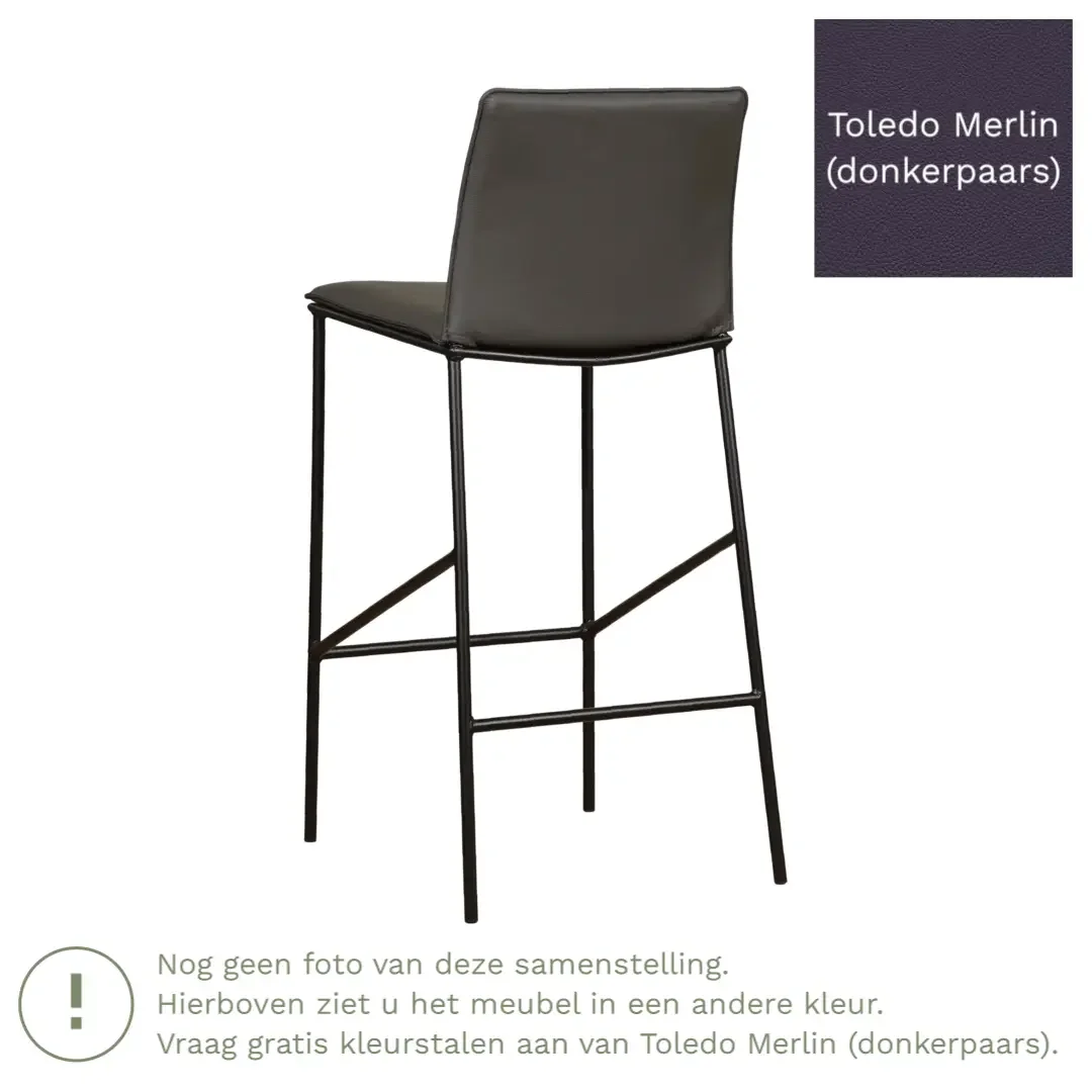afbeelding van Leren barkruk hoog Favor - Toledo Merlin (donkerpaars) - poten staal rond zwart