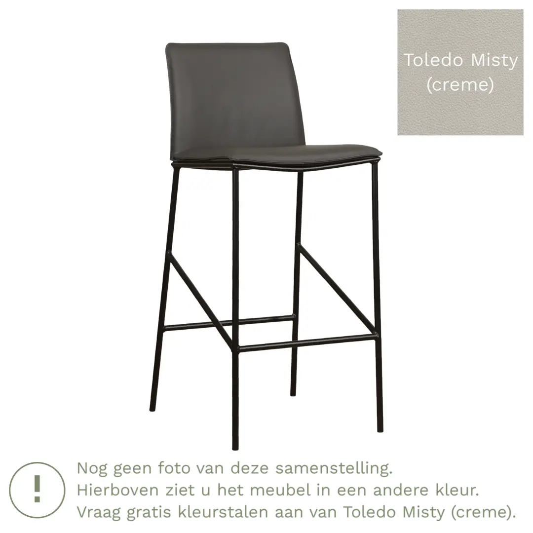 afbeelding van Leren barkruk Favor hoog - Toledo Misty (crème) - Poten staal rond zwart