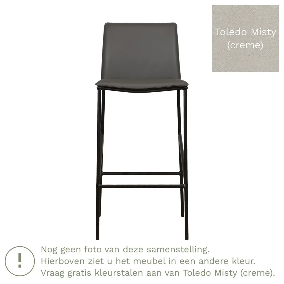 afbeelding van Leren barkruk hoog Favor - Toledo Misty (creme) - poten staal rond zwart