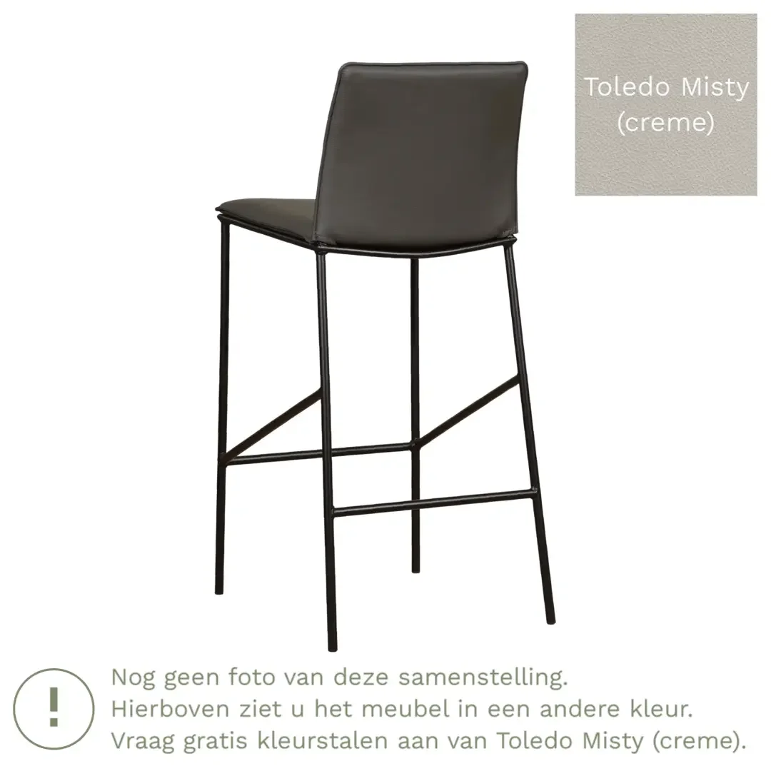 afbeelding van Leren barkruk hoog Favor - Toledo Misty (creme) - poten staal rond zwart