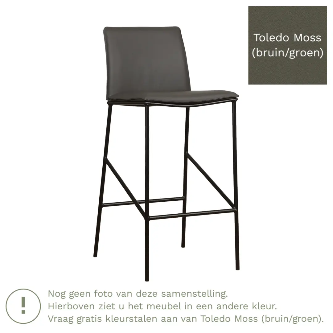 afbeelding van Leren barkruk Favor hoog - Toledo Moss (bruin/groen) - Poten staal rond zwart