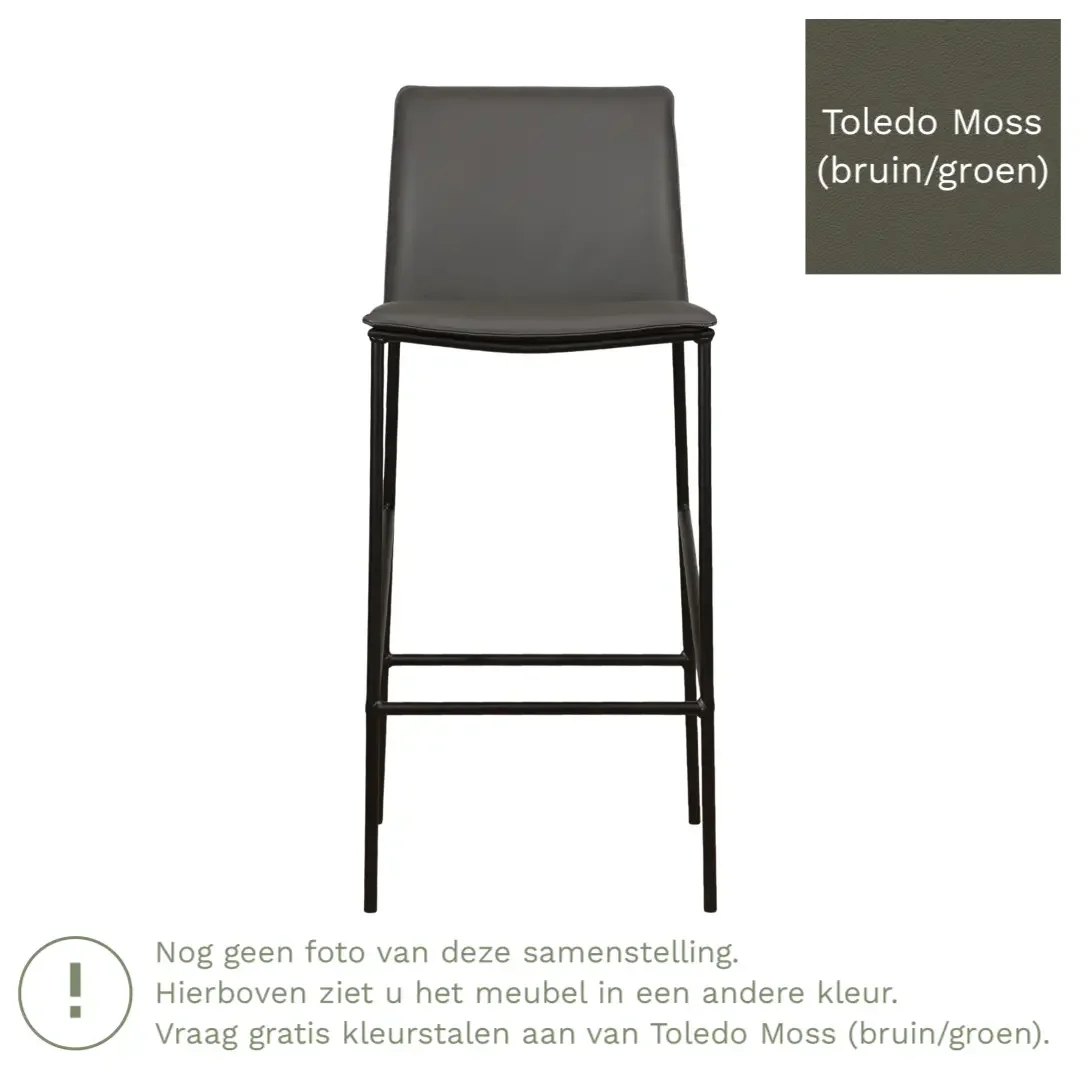 afbeelding van Leren barkruk hoog Favor - Toledo Moss (bruin/groen) - poten staal rond zwart
