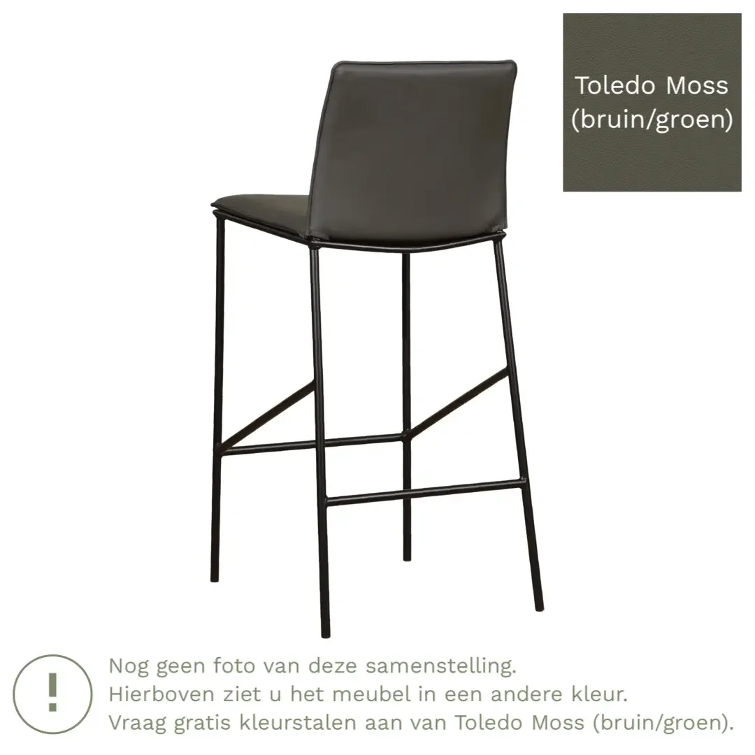 afbeelding van Leren barkruk hoog Favor - Toledo Moss (bruin/groen) - poten staal rond zwart
