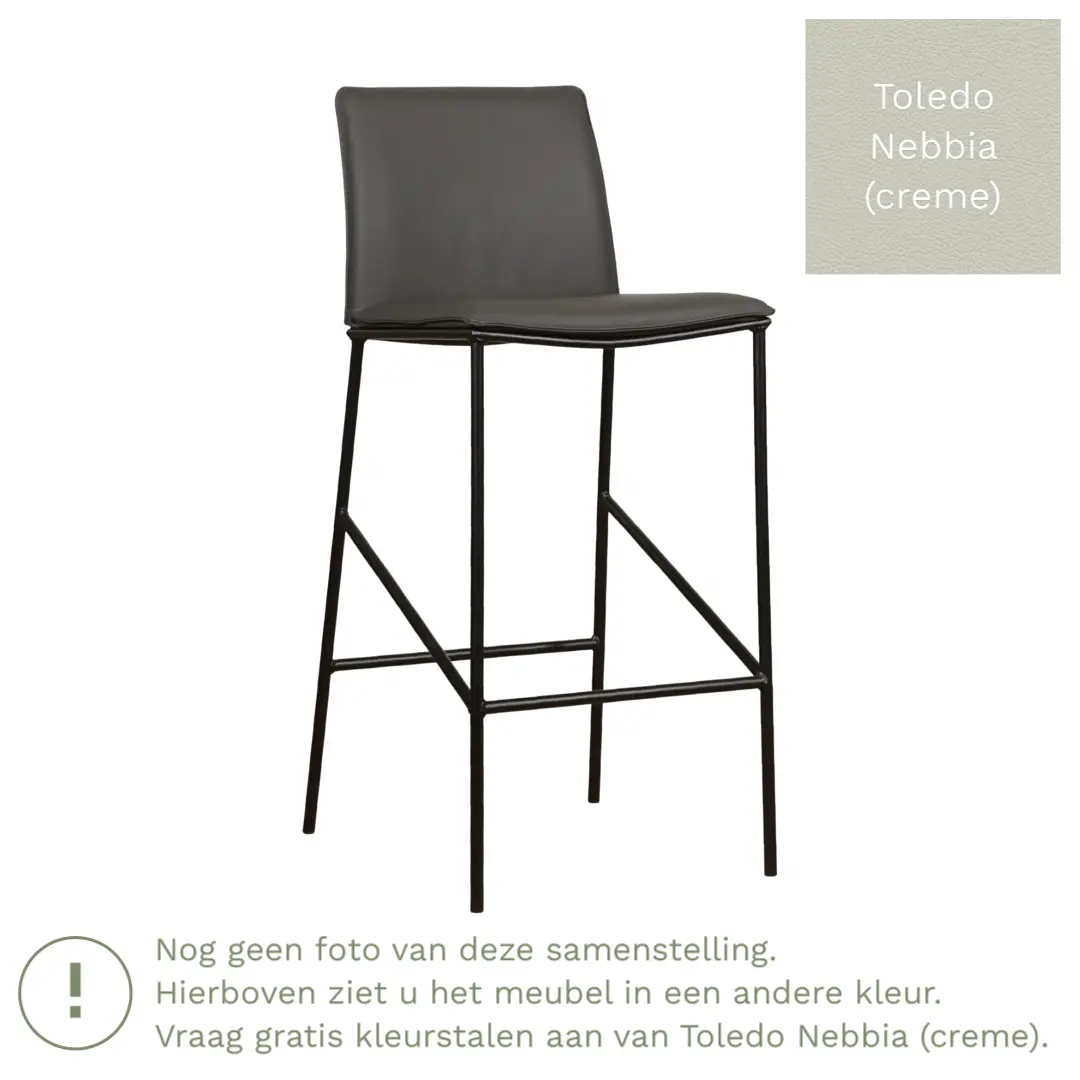 afbeelding van Leren barkruk Favor hoog - Toledo Nebbia (crème) - Poten staal rond zwart