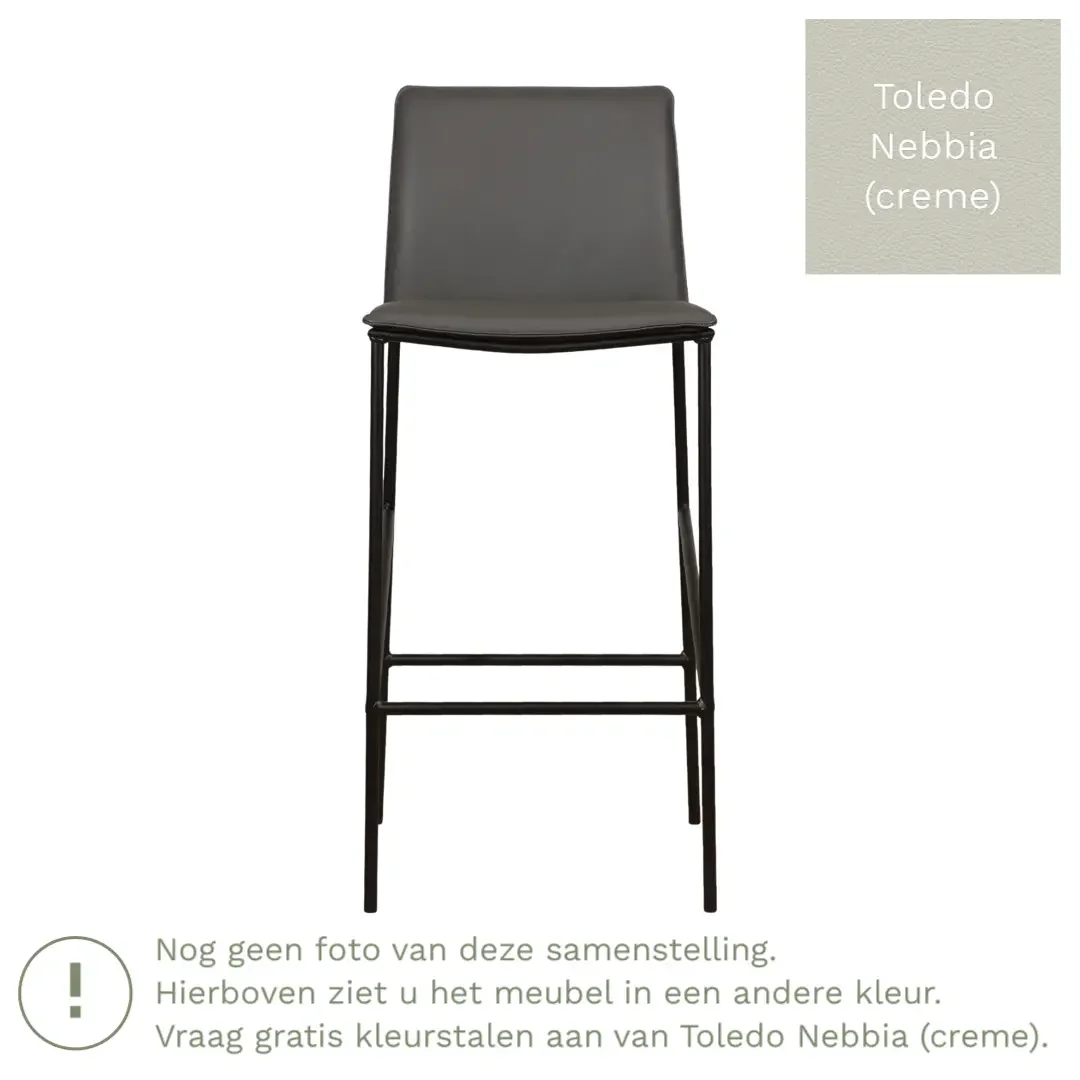 afbeelding van Leren barkruk Favor hoog - Toledo Nebbia (crème) - Poten staal rond zwart