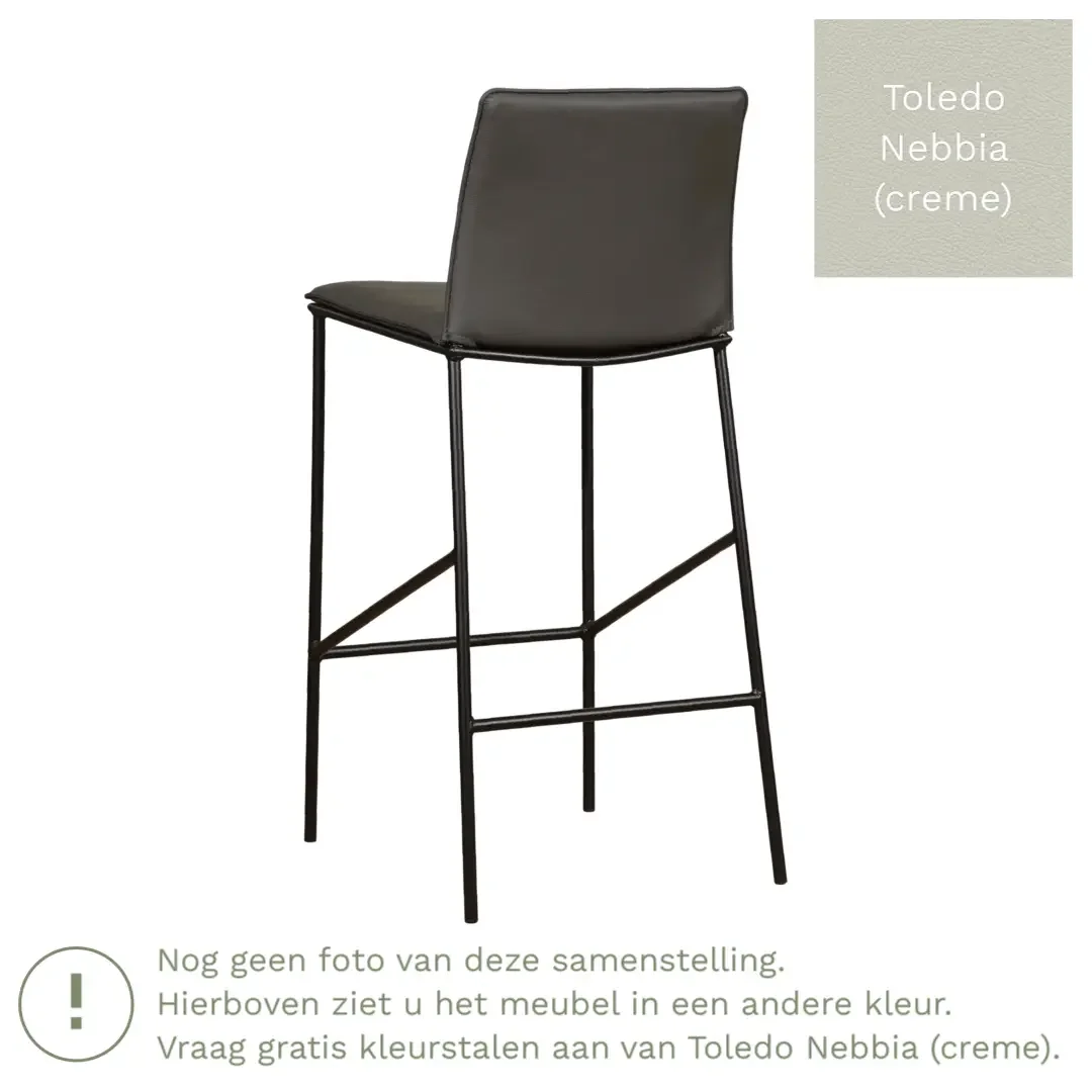 afbeelding van Leren barkruk Favor hoog - Toledo Nebbia (crème) - Poten staal rond zwart