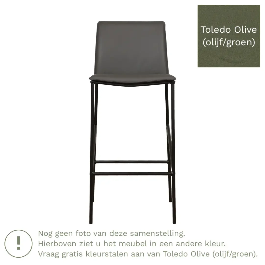 afbeelding van Leren barkruk Favor hoog - Toledo Olive (olijf/goen) - Poten staal rond zwart
