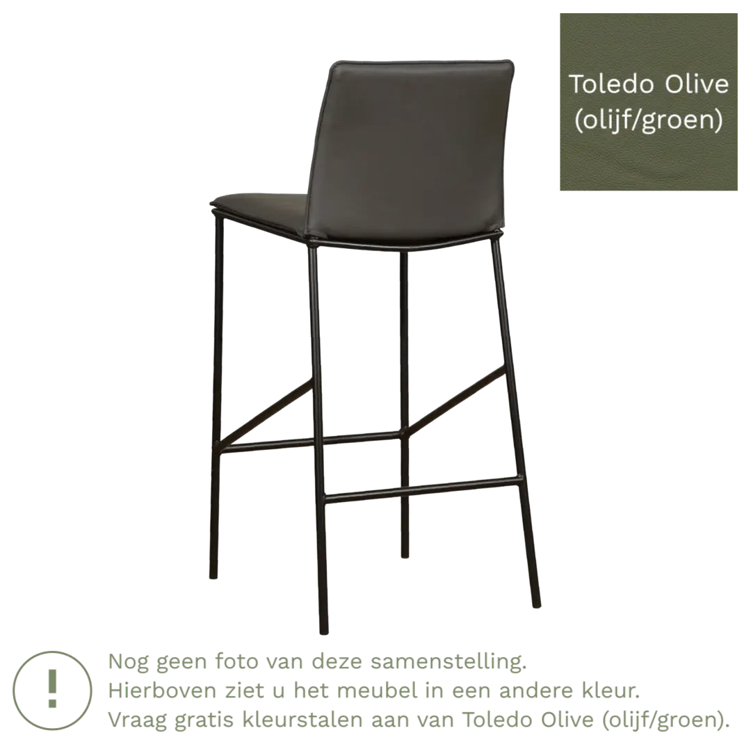 afbeelding van Leren barkruk hoog Favor - Toledo Olive (olijf/groen) - poten staal rond zwart