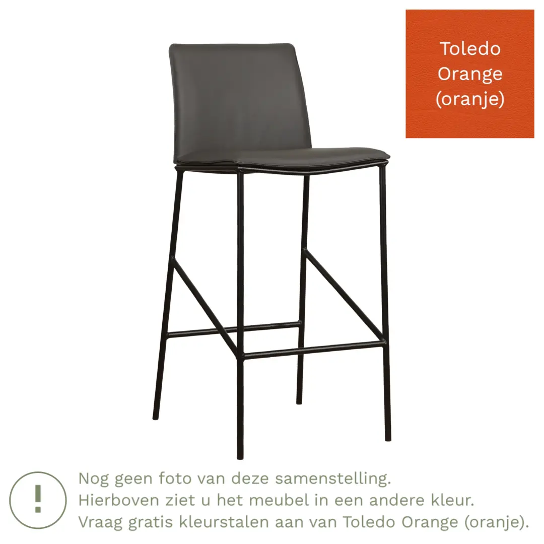 afbeelding van Leren barkruk Favor hoog - Toledo Orange (oranje) - Poten staal rond zwart
