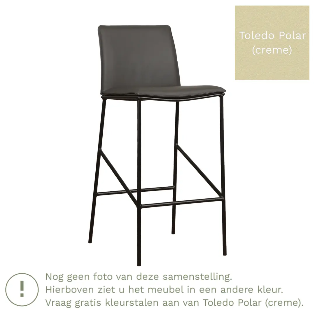 afbeelding van Leren barkruk Favor hoog - Toledo Polar (crème) - Poten staal rond zwart