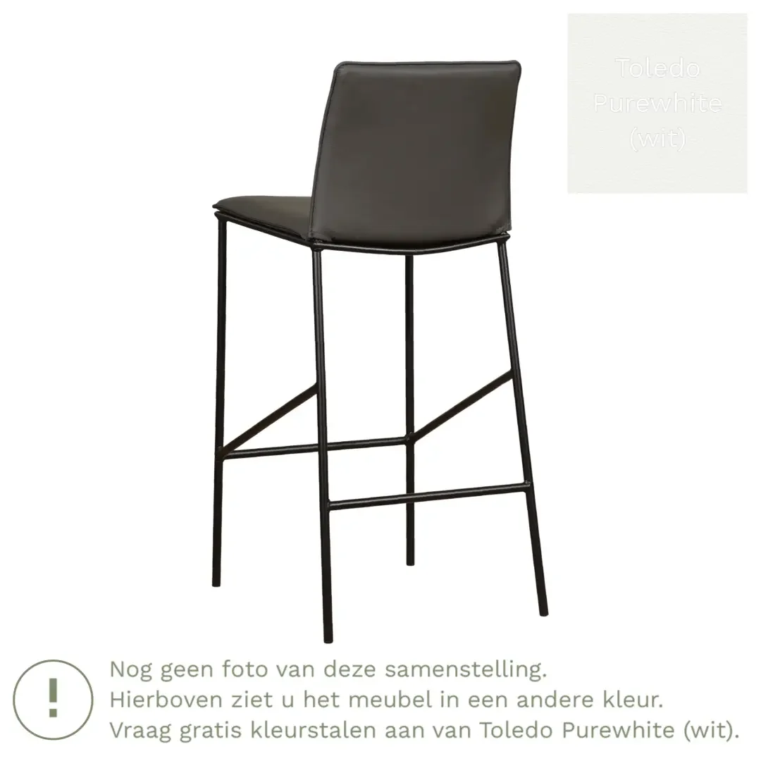 afbeelding van Leren barkruk hoog Favor - Toledo Purewhite (wit) - poten staal rond zwart