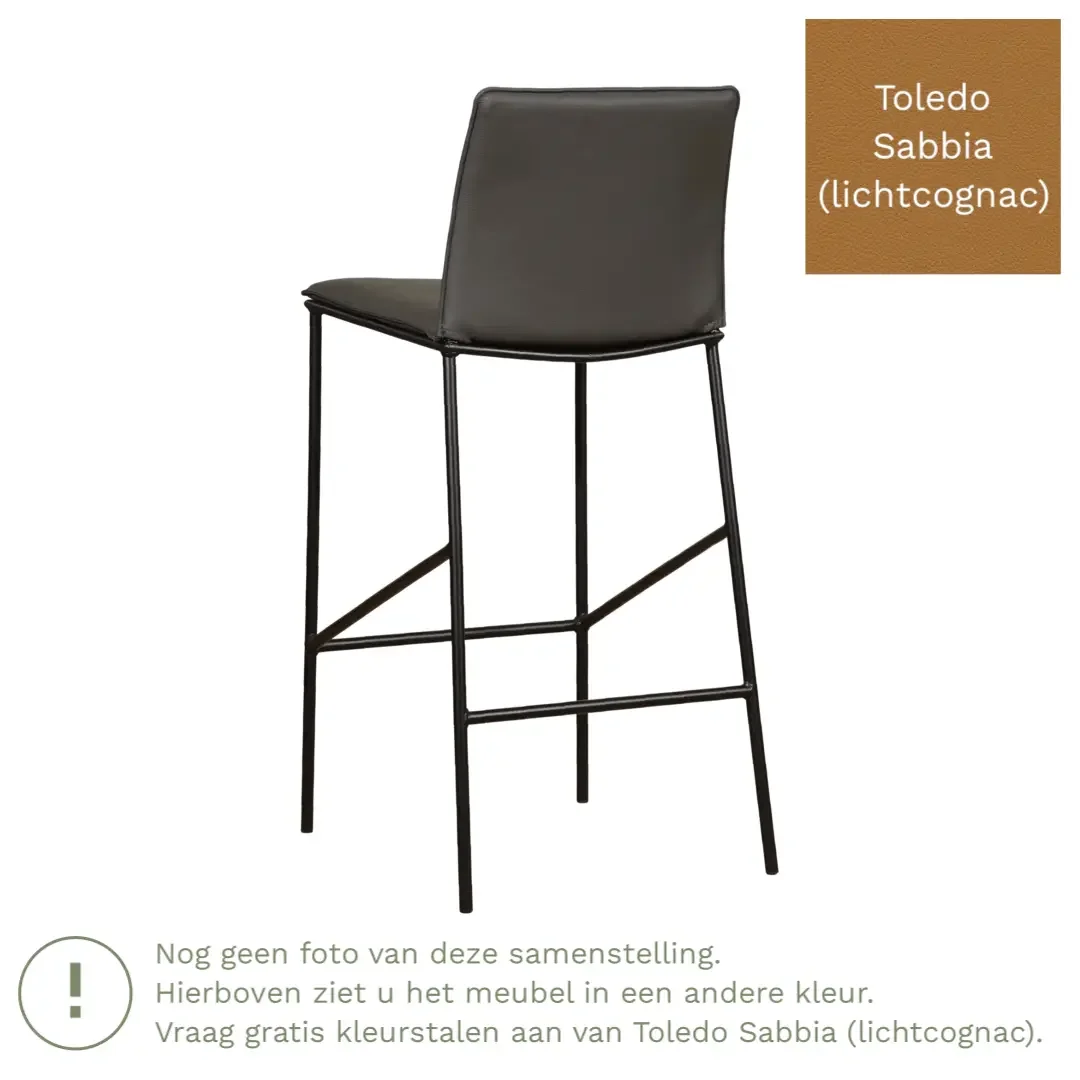 afbeelding van Leren barkruk Favor hoog - Toledo Sabbia (lichtcognac) - Poten staal rond zwart